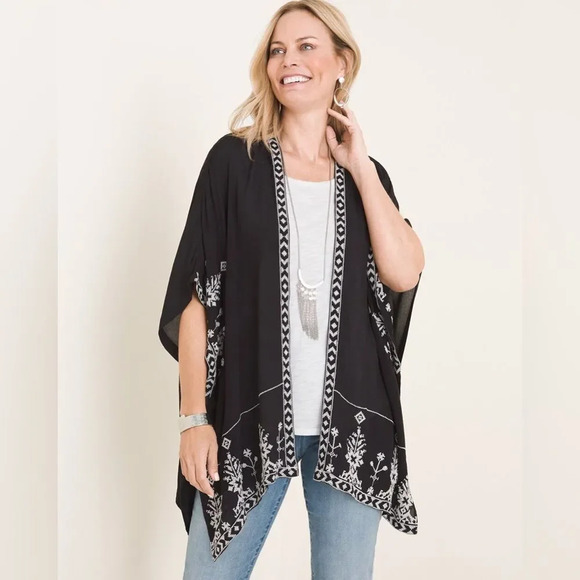 NWT Chico’s Small/Medium Cardigan Embroidered Gauze Ruana Wrap - Picture 1 of 6
